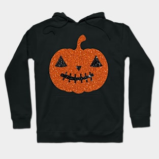 Dark Orange Faux Glitter Halloween Pumpkin Face Hoodie